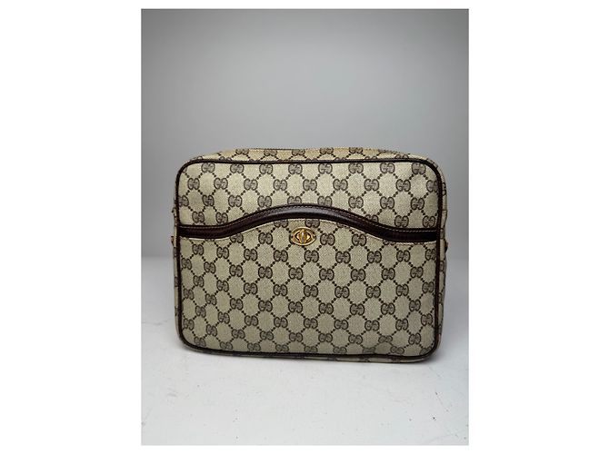 Vintage Gucci Ophidia Monogram Leather Clutch Grey Brown