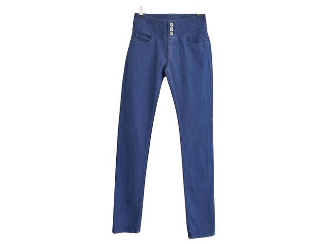 Jeans de cintura alta acolchoados Chanel Primavera 2010 Azul