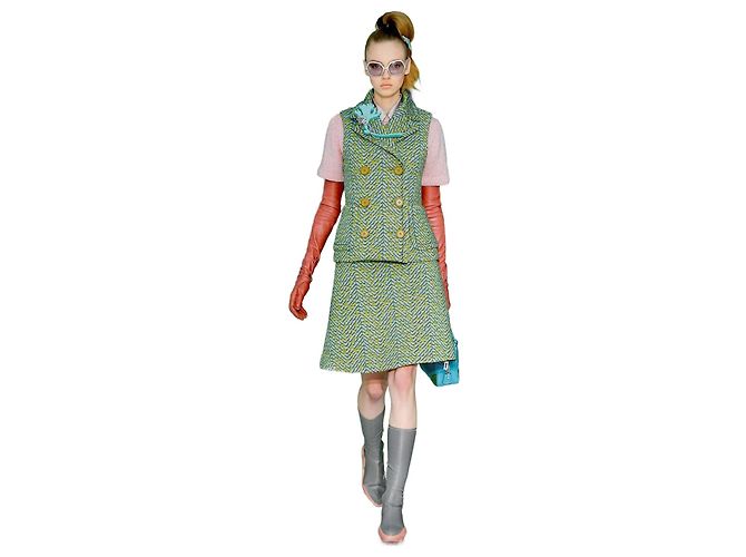 Prada Fall 2015 Droplet Print Sleeveless Jacket Blue Green