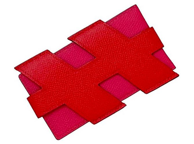 Tarjetero Hermès en cuero rojo y rosa Roja