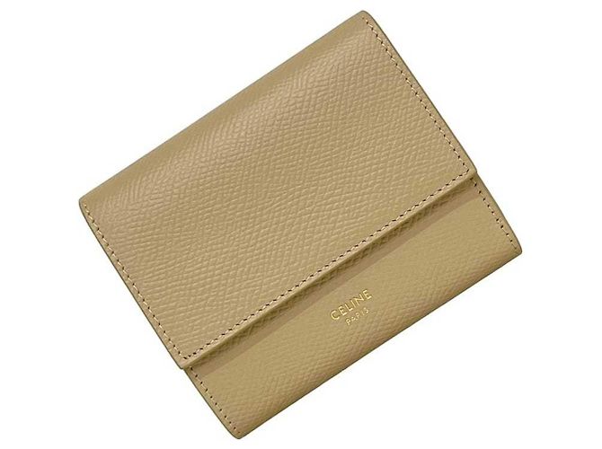 Céline Celine Beige Leather Tri-fold Wallet