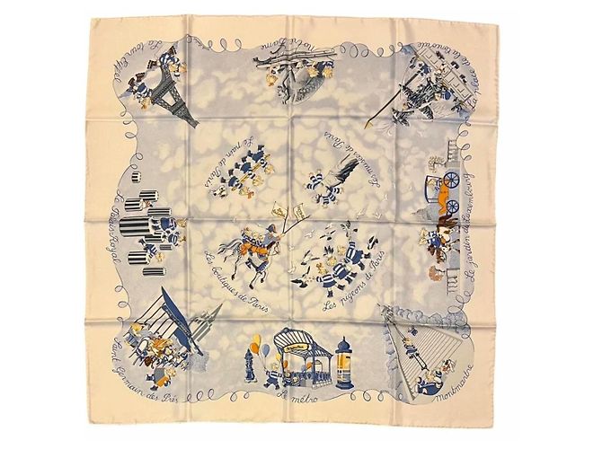 Foulard Hermès The Triplets in seta bianco 90x90