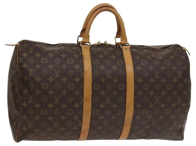 Bolso Keepall Louis Vuitton en lona Monogram 55 Castaño