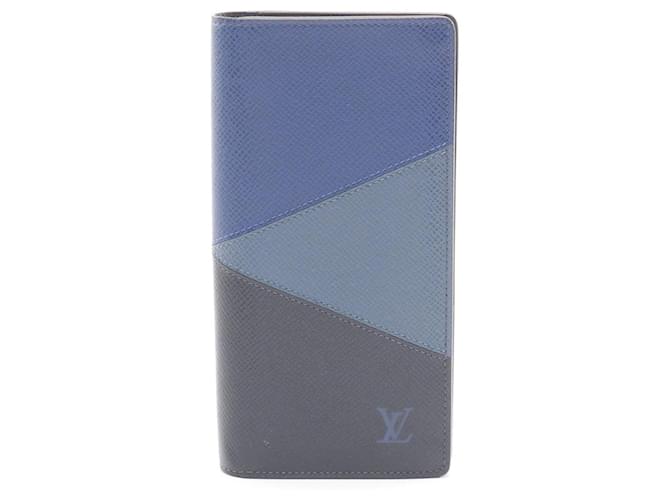 Brazza Louis Vuitton Taiga Long Wallet Blue Navy blue Leather  ref.2588255