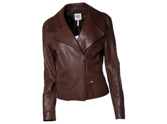 Hermès Hermes, leather biker jacket in brown