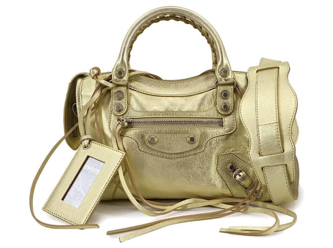 Balenciaga Classic Mini City Handbag Golden Leather  ref.2589146