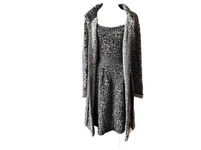Conjunto de Vestido e Colete Dior Tweed Cinza