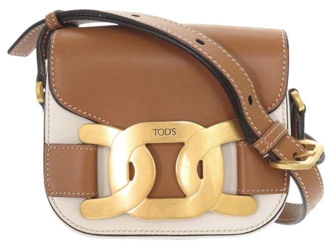 Bolso de Hombro de Cuero Kate de Tod's Castaño Blanco