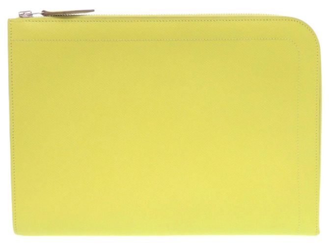Clutch Hermès em couro Epsom com zíper Dourado Amarelo