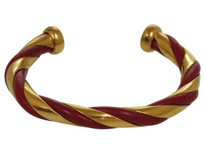 Hermès Hermes Twist Metal Leather Bangle Red Golden 
