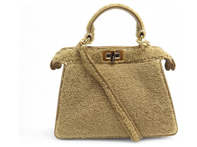 NEW FENDI PEEKABOO 8BN327 SHEARLING LIMITED EDITION SHOULDER BAG Beige Leather  ref.2590158