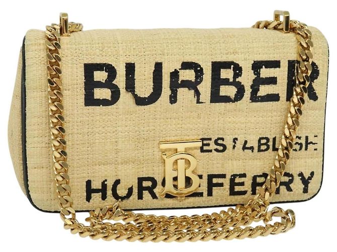 Burberry Lola Printed Raffia Small Beige