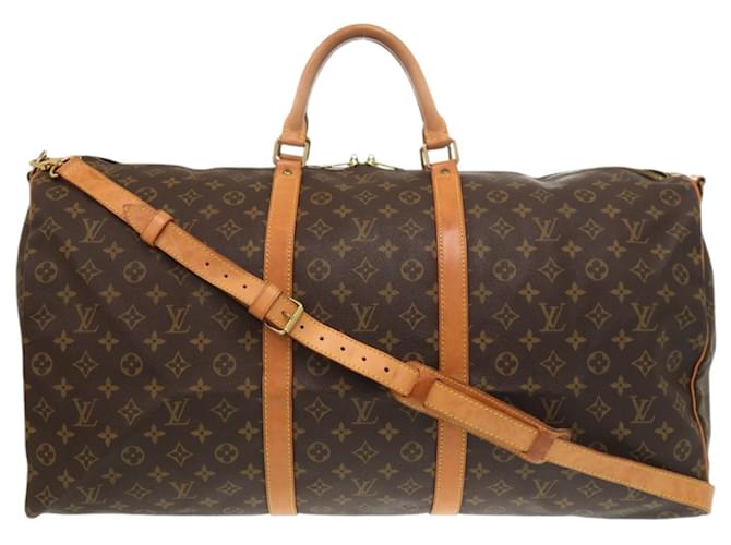 Louis Vuitton Keepall Bandouliere 60 Boston Bag Brown Patent leather Cloth  ref.2590312