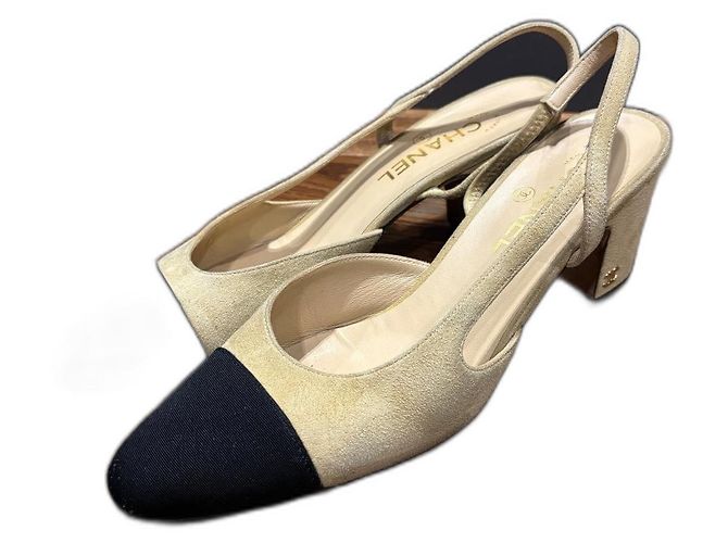 Chanel Beige Suede Slingback 40