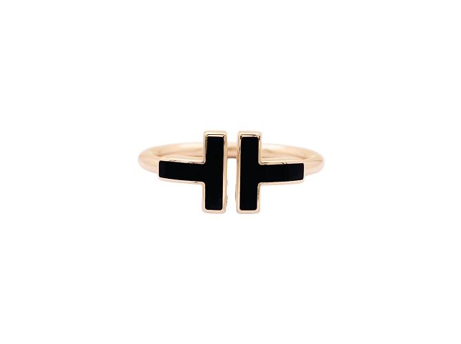 Bague Tiffany & Co, "Wire" collection "Tiffany T" or rose et onyx.