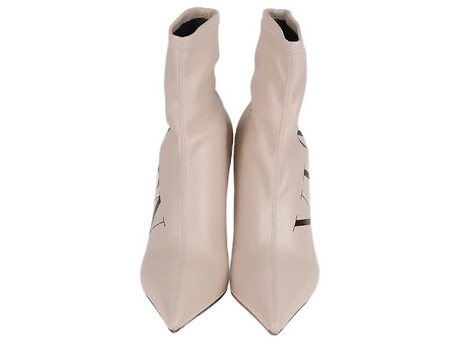 Valentino Beige Leather VLTN Pointed Toe Booties