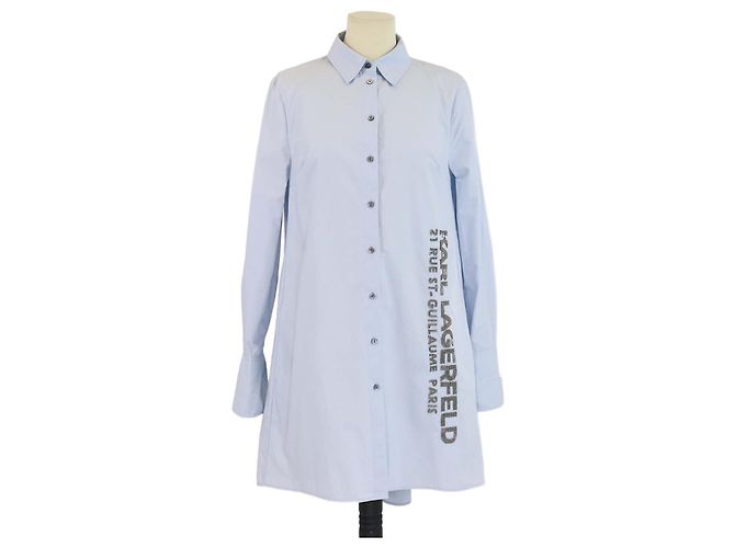 Langarmige Popeline-Bluse mit hellblauem Perlenlogo von Karl Lagerfeld