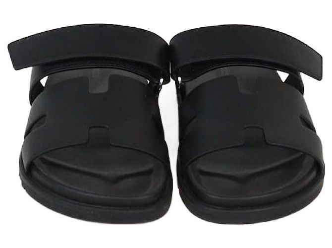 Hermès Hermes Black Leather Chypre Sandals