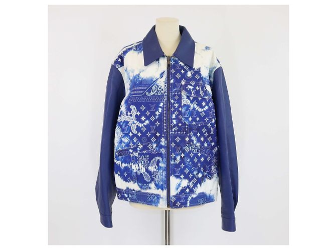 Giacca in tela e pelle mista Monogram blu Louis Vuitton