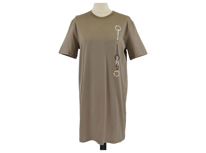 Hermès Vestido camiseta de algodón Hermes Gris Etoupe Efecto Caleidoscopio