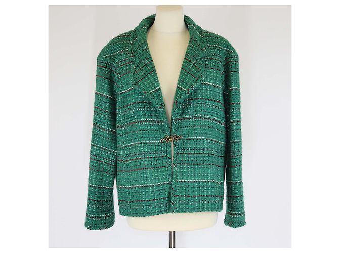 Chaqueta de tweed verde con cierre de giro Chanel
