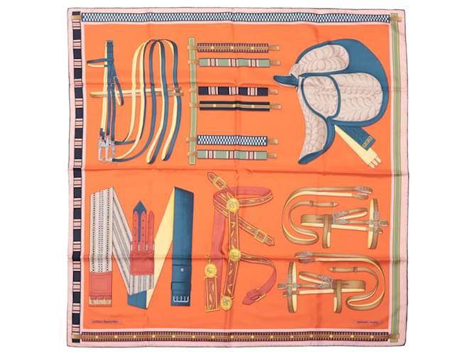Hermès Carré 90 "LETTRES EQUESTRES" 100% Silk Scarf in Orange  ref.2590887