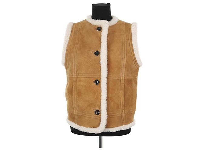 Soeur Brown leather sleeveless coat