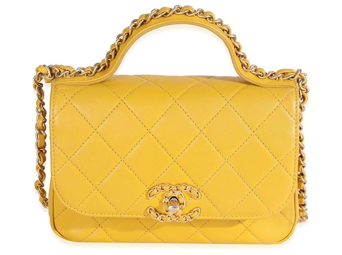 Timeless Chanel Yellow Quilted Lambskin Small Chain Infinity Top Handle Flap Leather  ref.2591043