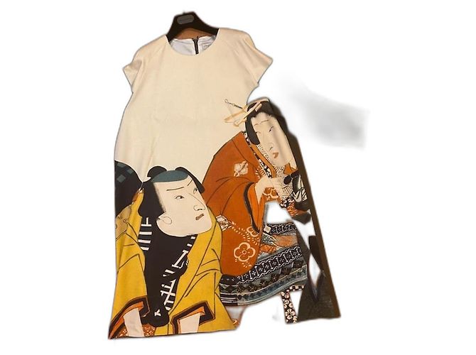 Vestido Dries Van Noten Estampado Japonés Lana y Algodón Multicolor