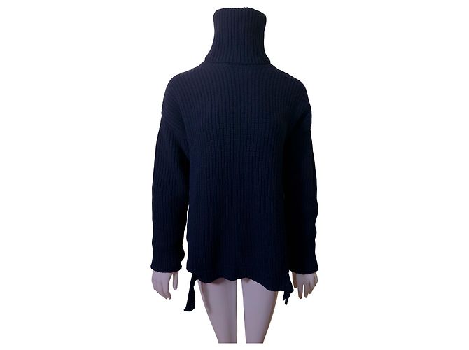 Iris & Ink Wollpullover Navyblau mit hohem Kragen Marineblau