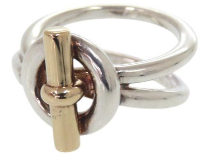 Ring Anel de dupla fileira Croisette Hermès Prata Dourado
