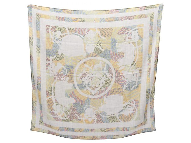Sciarpa Hermès Carré 90 Marmo Ex-Libris Marrone Multicolore