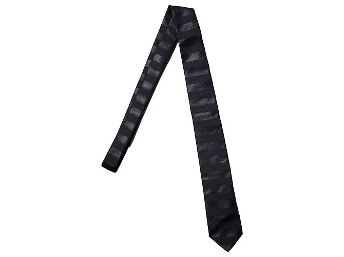 Corbata estructurada negra a rayas Saint Laurent Negro
