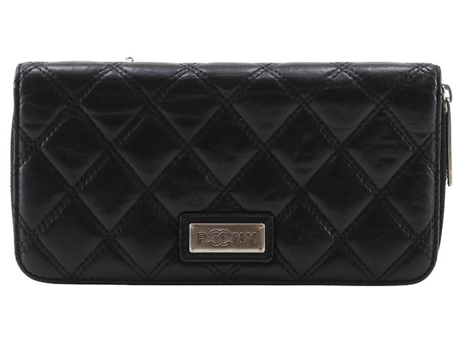 Chanel Matelasse Long Wallet in Black Lambskin