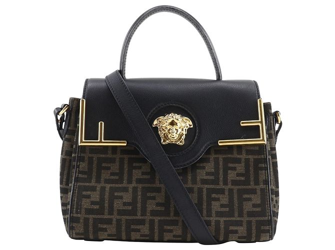 Fendi La Medusa Zucca Handbag Brown Black