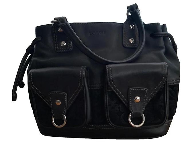 Bolsa tote Loewe Anagram preta de camurça e couro Preto