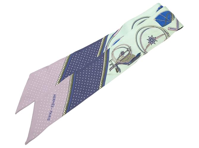 Hermès Blue Les Voitures a Transformation Silk Twilly Scarf Cloth  ref.2592682