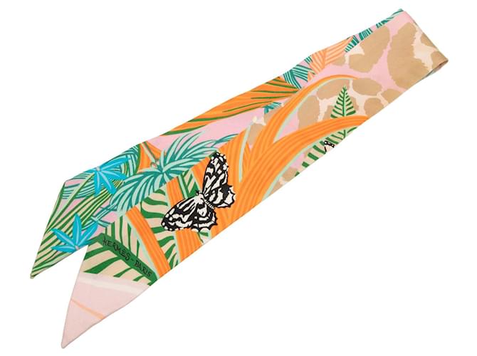 Hermès Pink Jaguar Quetzal Silk Twilly Scarf Cloth  ref.2592732