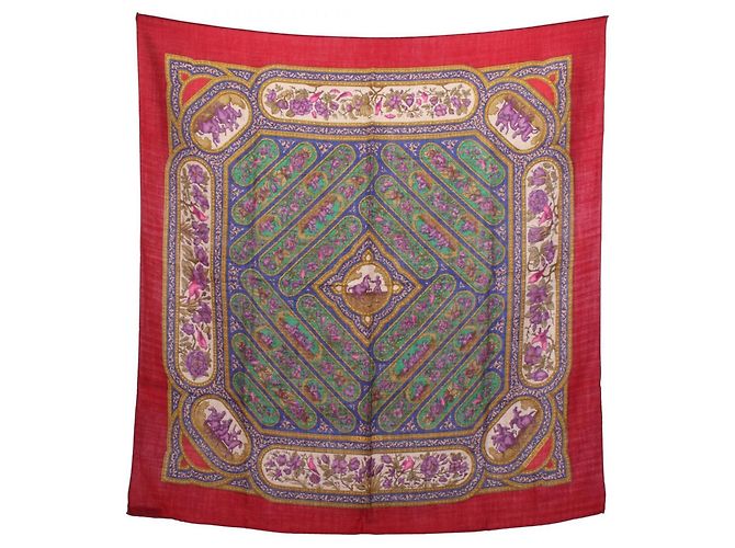 Sciarpa Hermès Carré 90 QALAMDAN Rosso Multicolore