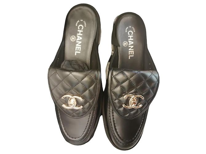 Chanel Turn Lock Mules Black Leather