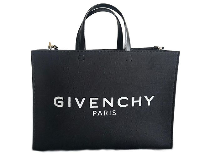 Bolsa tote Givenchy G preta de couro e algodão Preto