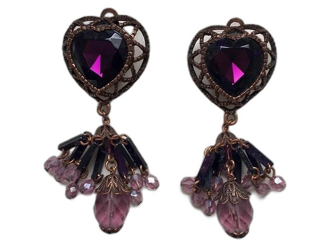 Brincos de clipe Chantal Thomass Metal Roxo Pérolas Strass