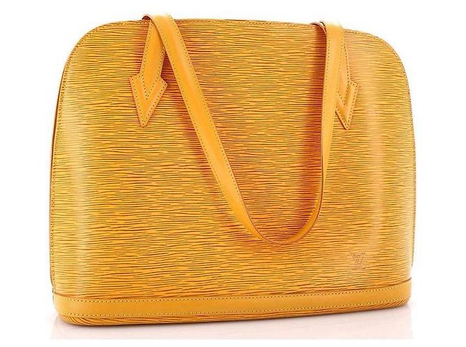 Bolsa Louis Vuitton Epi Lussac Amarela de Couro Amarelo Gold hardware Roxo escuro