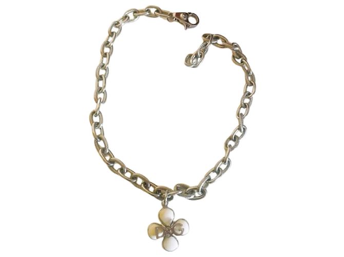 Bellissimo collier DOLCE & GABBANA con fiore con pietre bianche e logo Argento Bianco