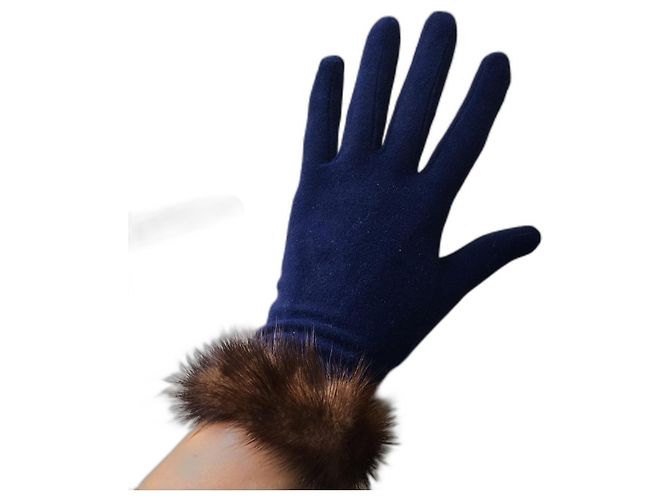 Autre Marque Luvas azuis com borda de vison Marrom Azul