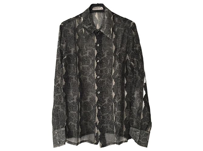 Blusa de gasa de seda estampada Equipment Negro Beige