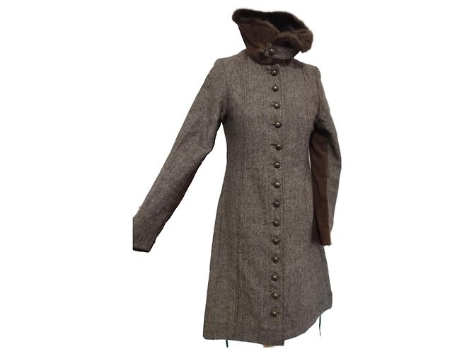 Autre Marque Cappotto Invernale Ringspun Tweed e Velluto S/M Marrone