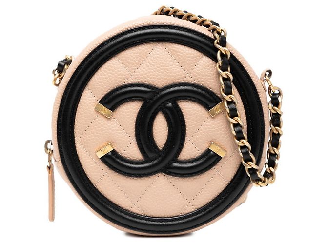 CHANEL Matelasse CC Filigree Chain Shoulder Bag Black Beige