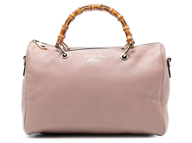 Bolsa Boston Shopper de Couro de Bezerro Rosa Médio com Bamboo Gucci