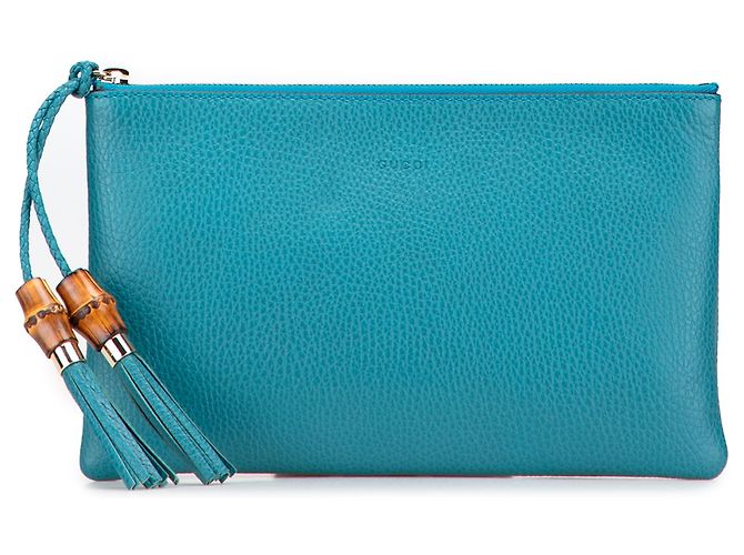 Bamboo Gucci Clutch aus blauer Kalbsleder mit Bambusgriff